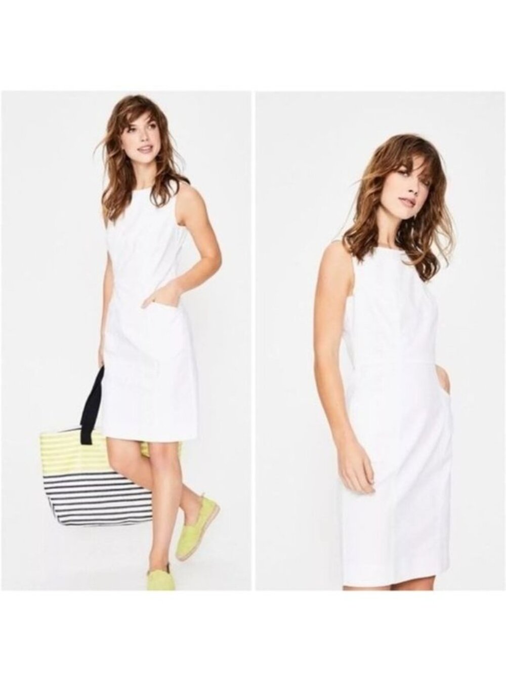 Boden women’s Tamara dress chino cotton blend in white size 6 Petite neutral